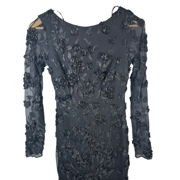 AQUA Long Sleeve Embroidered Formal Dress Black Size US 2 - Picture 6 of 11